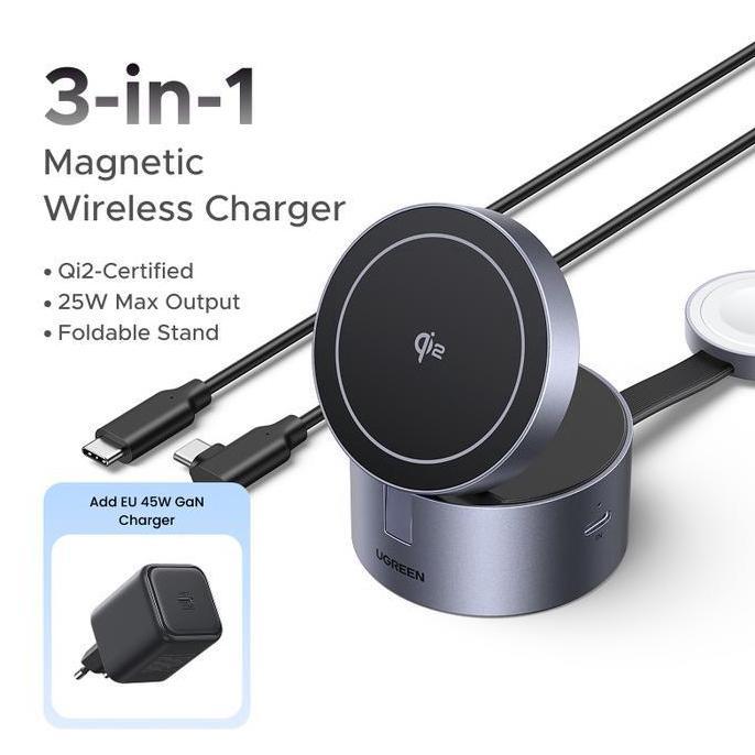 UGREEN 3 IN 1 Magnetic Wireless Charger Magsafe Qi2 Fast Charging 15w 65148 Wireless Charger UGREEN 