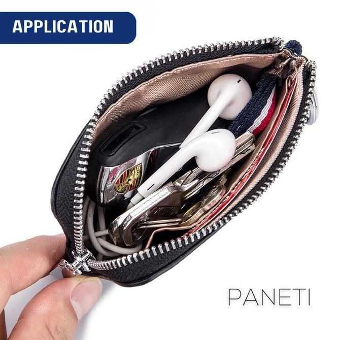 Dompet Koin Pria PANETI Ultra Thin Mini Zipper Pouch Kulit Asli LJ