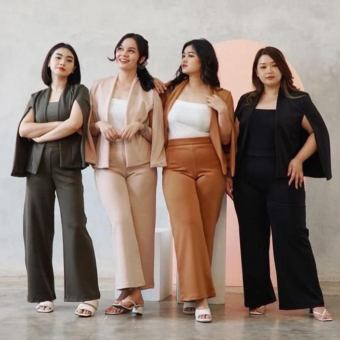 Cape Blazer Outer Wanita Jumbo Kerja Kantor Casual Hitam Polos Korean Style Kekinian Hana LA