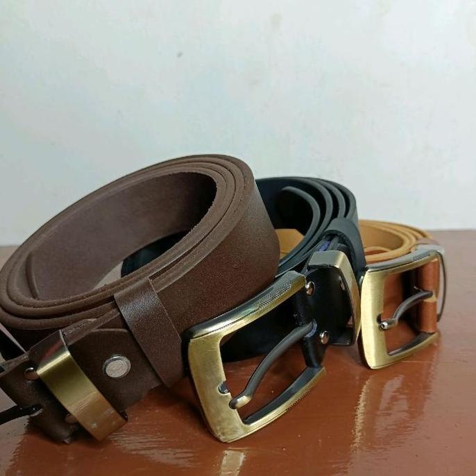 Sabuk Kulit Sapi Asli Nappa Ikat Pinggang Pria Full Kulit dengan Gesper Stainless Anti Karat Pilihan