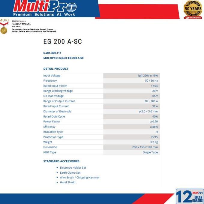 Mesin Las Listik Inverter Multipro EG 200 A Las Inverter EG200A