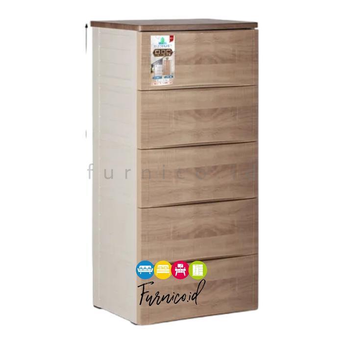 Lemari Plastik Olymplast Drawer Cabinet Modern ODC 5 susun WOOD MARBLE