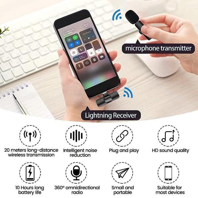 Wkprojek- Microphone Mic Clip On Wireless Mikrofon Hp Laptop Zoom Live Vlog