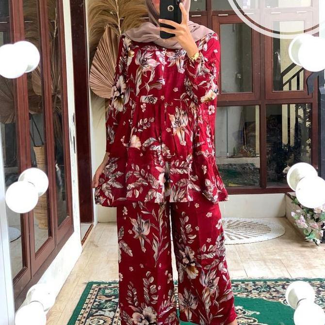 One set tunik jumbo rayon viscos, one set jumbo lengan panjang,