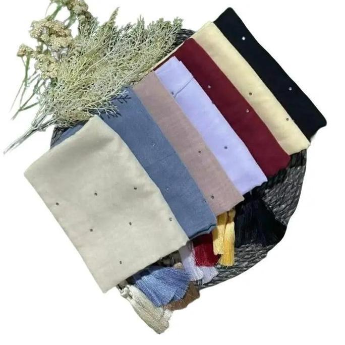DR162 - Hijab Segi Empat Paris Premium Tassel Swarosvki Kerudung Segi Empat Payet Tabur Swarosvki