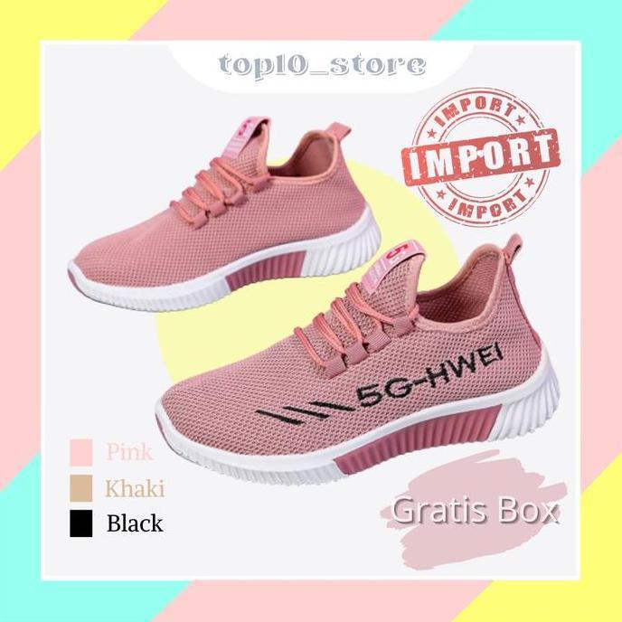 BEST SELLER  Sepatu Wanita Rajut Murah 5G-HWEI Bahan Karet Fashion Olahraga Terbaru 2024 (Gratis Box