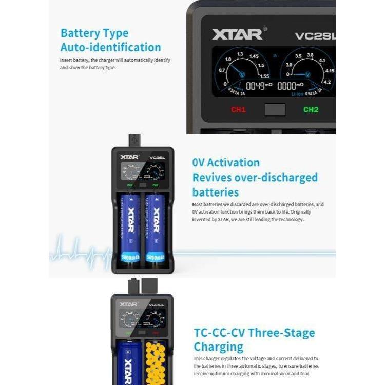Gamex- Xtar Vc2Sl Charger, Protected 21700, Usb C, Power Bank Function