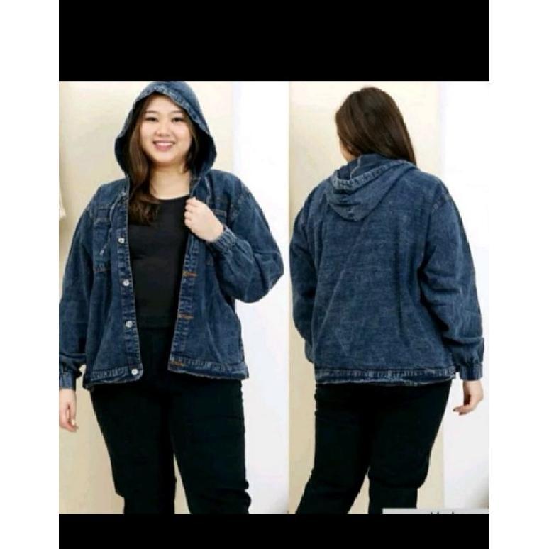 TERMURAH Jaket jeans Hoodie Kancing Wanita Ld 110cm JAKET JEANS WANITA KEKINIAN