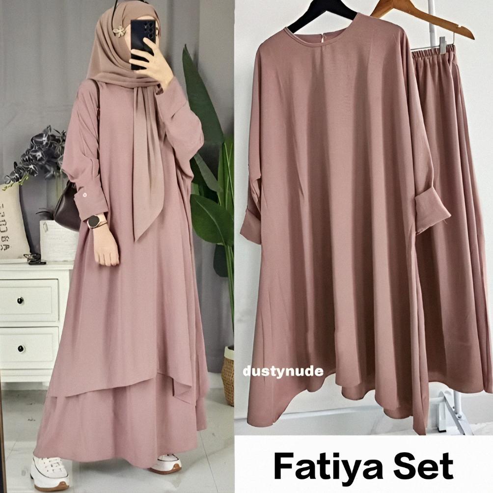 sale One Set + Rok Tunik Fatiya Busui Wanita Muslim Jumbo Bahan Katun Terbaru