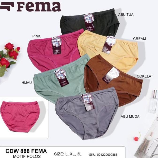 Nyaman- 12Pcs Cd Fema 888 Celana Dalam Wanita Katun Polos M L Xl Xxl