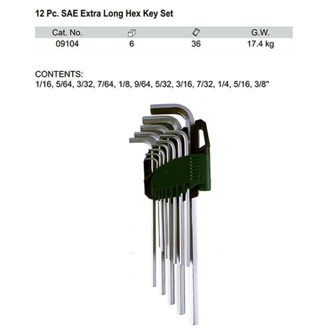 Murah Kunci L Set 12 Pcs Extra Long Point 09104 (Sae) Sata Tools