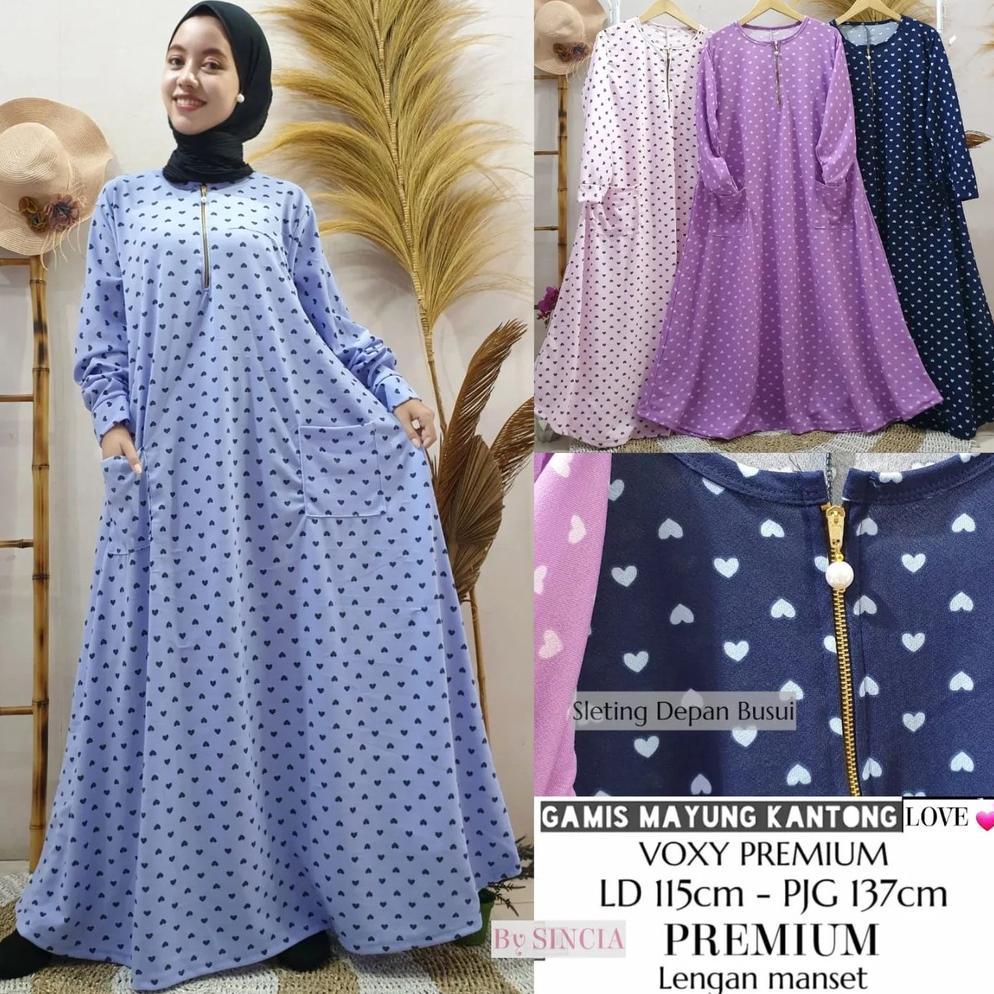 Gamis Busui Jumbo 2 Kantong Motif LOVE ( Real Pic) Matt Voxy Spandek Premium Tebal JUMBO / Ld 120-14