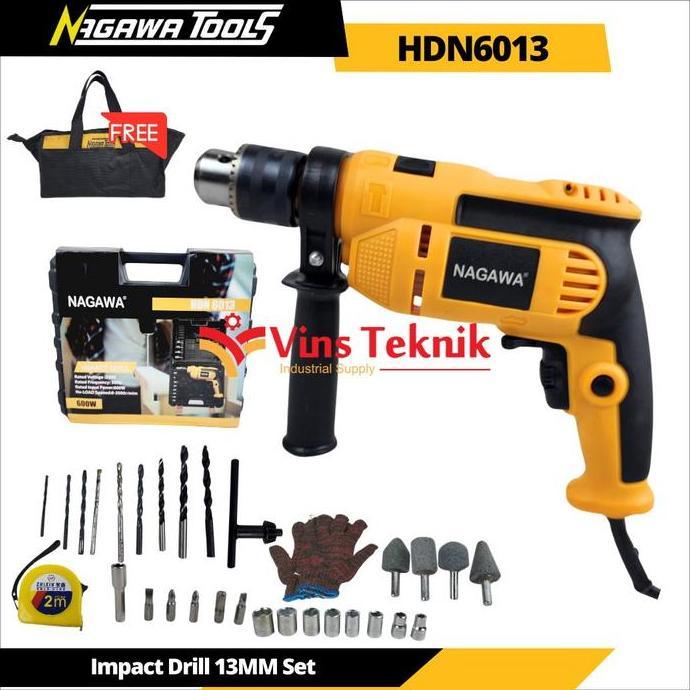 Mesin Bor Tembok 13mm Set Impact Drill Hammer Drill Set NAGAWA HDN6013 HDN 6013
