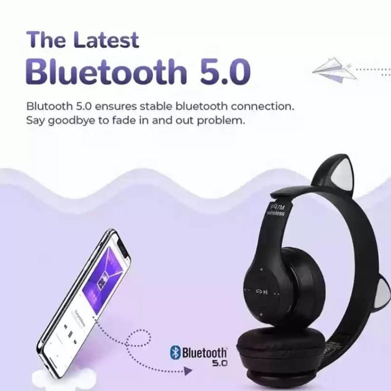 BIG SALE BATAM SHOPPING MALL (TUR) P47 CAT EAR / HEADPHONE WIRELESS CAT EAR LED P47M / WIRELLES HEAD