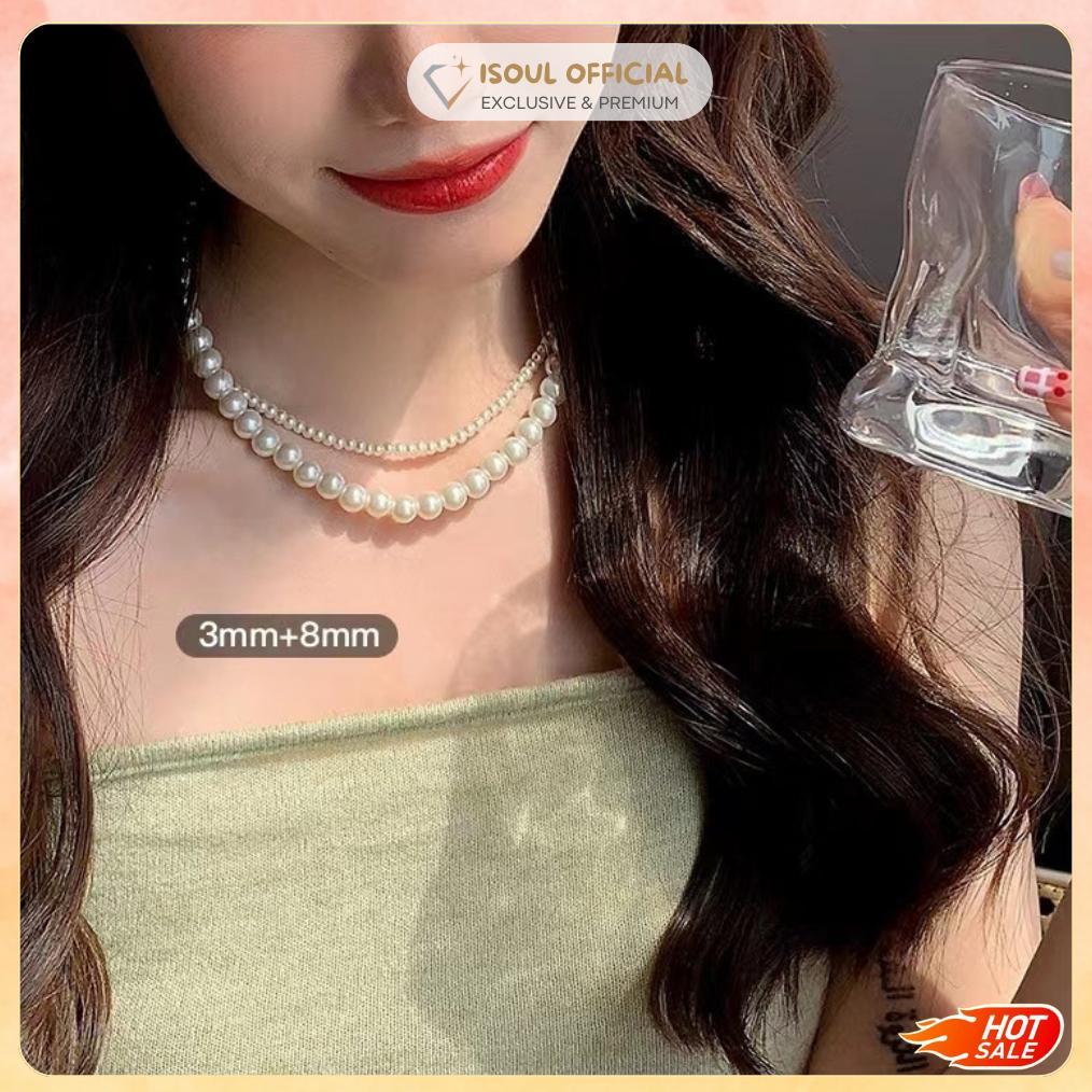 Murah Cod Isoul Kalung Mutiara Putih Choker Titanium Wanita Korea Mewah Perhiasan Emas Handmade