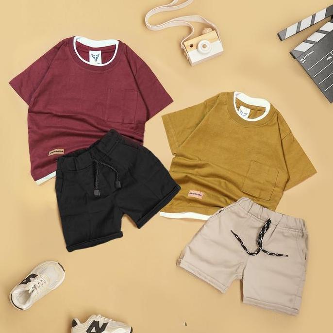 BRAVEKIDS - SETELAN KAOS POCKET TWO LAYER POLOS DAN CELANA BROADSHORT COTTON COMBED 24S Fashion