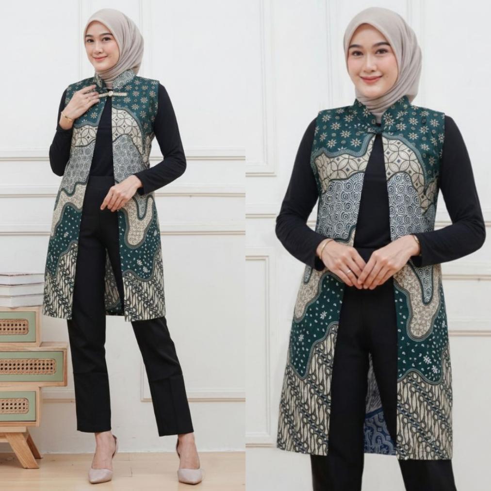 Termurah / Hot Sale Blazer Batik Wanita Modern Atasan Outer Batik Long Cardi Tanpa Lengan Terbaru