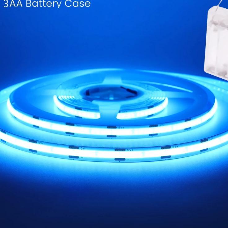 Battery Power Cob Led Strip Light Dc 5V Warm Natural White Blue Red Green Pink Yellow 320Led/M High 