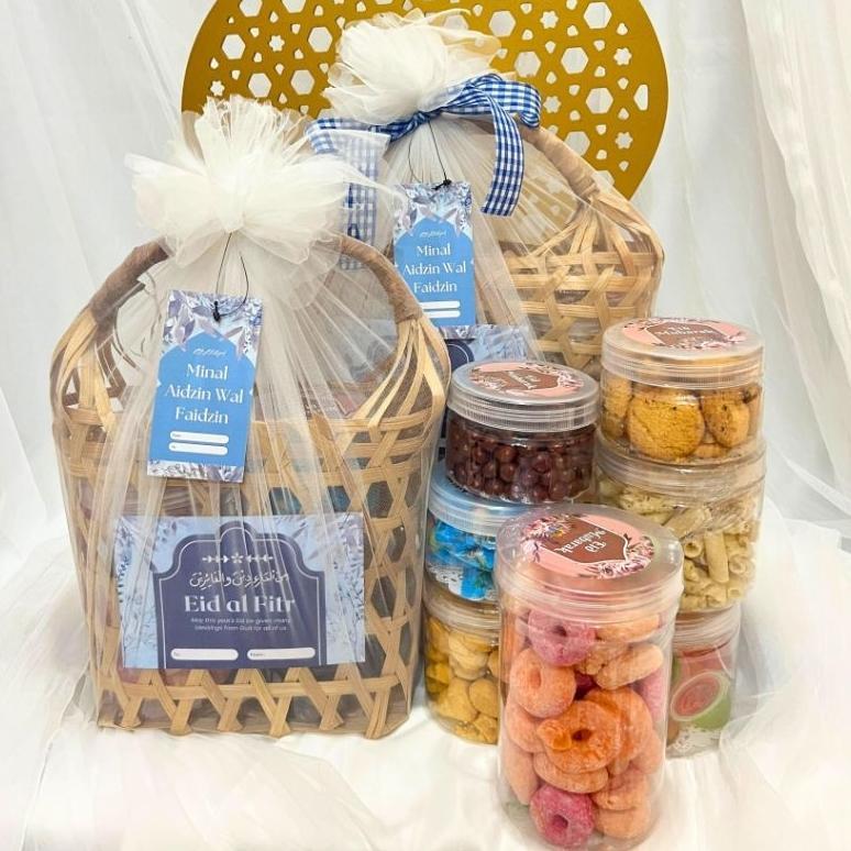 FREE ONGKIR PAKET RAYA EDISI HAMPERS LEBARAN/ PARCEL LEBARAN/ TAS BAMBU ANYAM JINJING / KUE KERING /