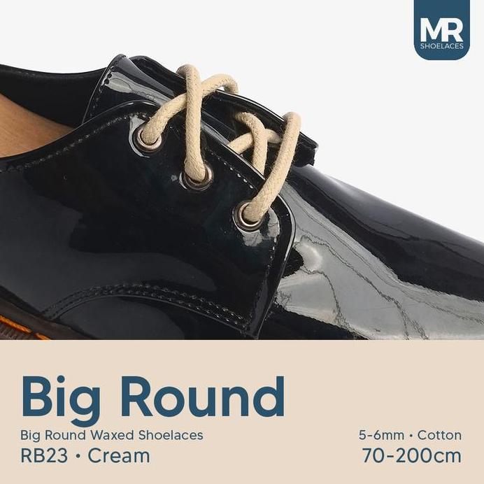 MR Shoelaces RB23 Cream (Krem) Tali Sepatu Lilin Bulat Besar 5-6mm Panjang 70cm 80cm 90cm 100cm 120c