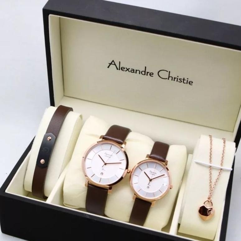 Alexandre Christie 8667 Original Couple Jam Tangan Kulit