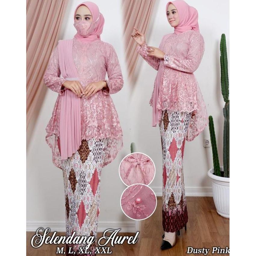 Setelan kebaya selendang brokat tulle termurah setelan kebaya Pesta Modern kebaya Aurora selendang k