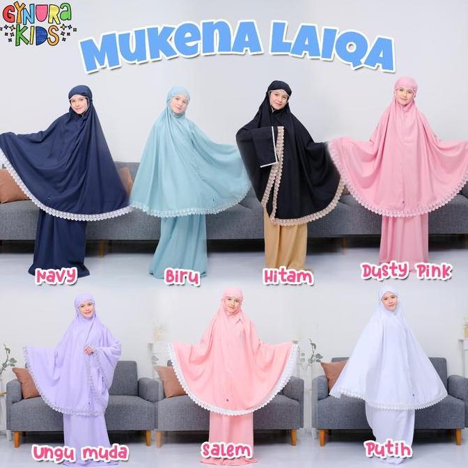 ''Terlaris" Mukena Laiqa Anak Dan Dewasa By Gynura Kids Bahan Katun Polymicro Murah