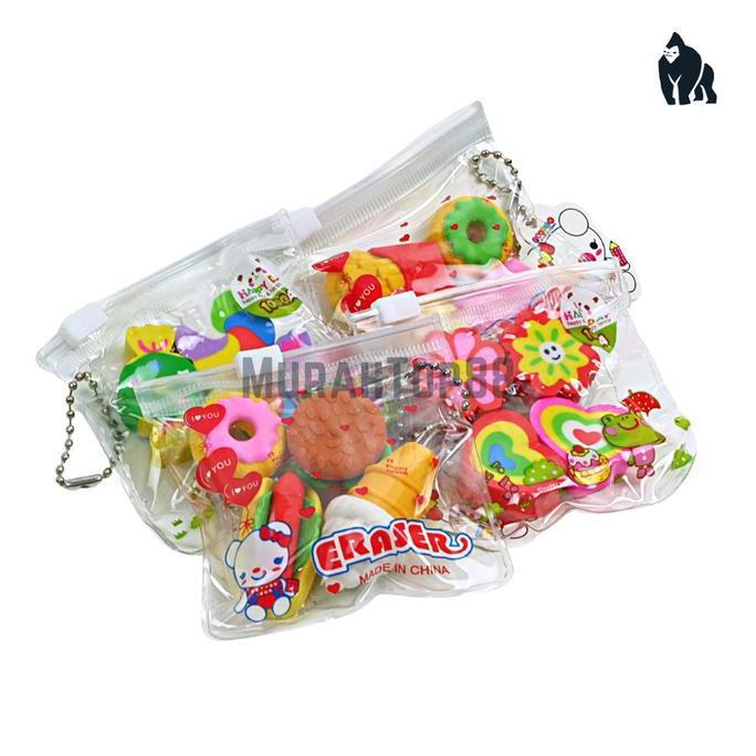 PROMO TERBATAS PENGHAPUS TAS BENTUK MAKANAN ISI 4 PCS / FANCY FOOD ERASER SET MINI [PER SET] JAMINAN