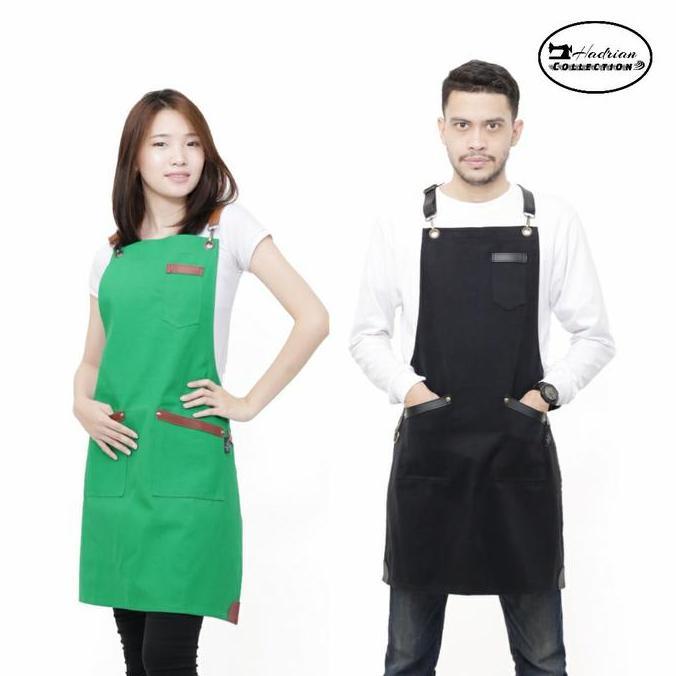 TERMURAH - Apron Kanvas Barista Hijau & Hitam
