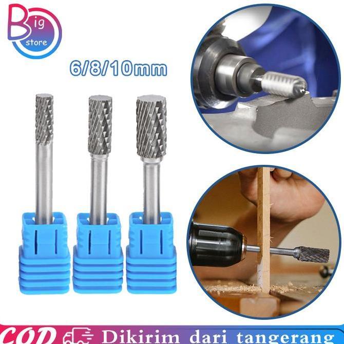 LOANHERCH 6/8/10mm Mata Tuner Porting Besar Bor Ukir Baja Tungsten Burr Cylinder Shape Rotary Alat T