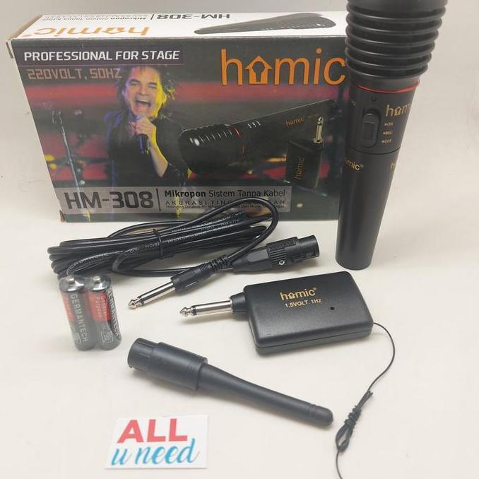Terbaru Mic Wireless Homic HM-308 - Microphone Homic Wearless 308- Mic Karaoke all-u99 Juara