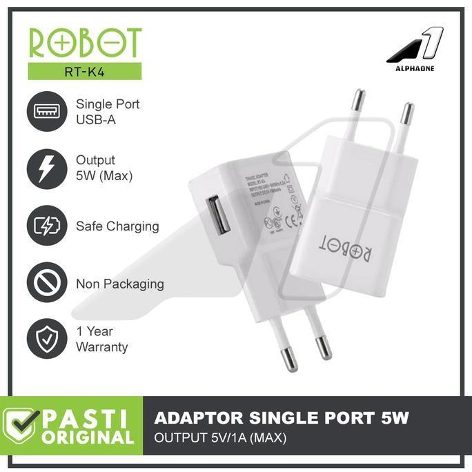 ROBOT Adaptor Kepala Charger RT-K4 Travel Charger Batok Casan HP