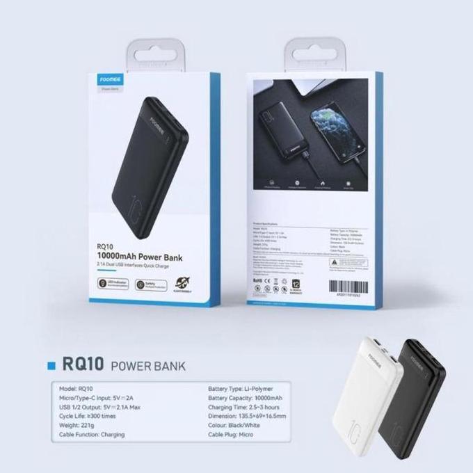 FOOMEE Powerbank RQ10 AZ10 RX10 10000mAh 2 USB Port 2.1A Interfaces