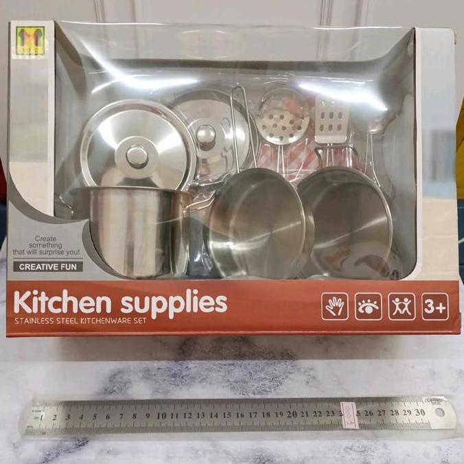 Mainan Anak Kitchen set Stainless / Kitchen Supplies / Panci Metal Alat Dapur Peralatan Masak Masaka