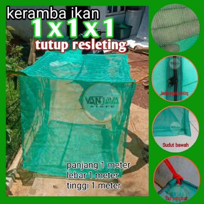 keramba ikan tutup resleting 1mx1mx1m waring ikan lele nila kecil tempat ikan