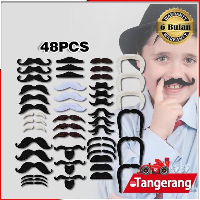 KIMDARY 48pcs Kumis Palsu Hitam Kumis Palsu Pria / Kumis Palsu Anak / Kumis Palsu Warok