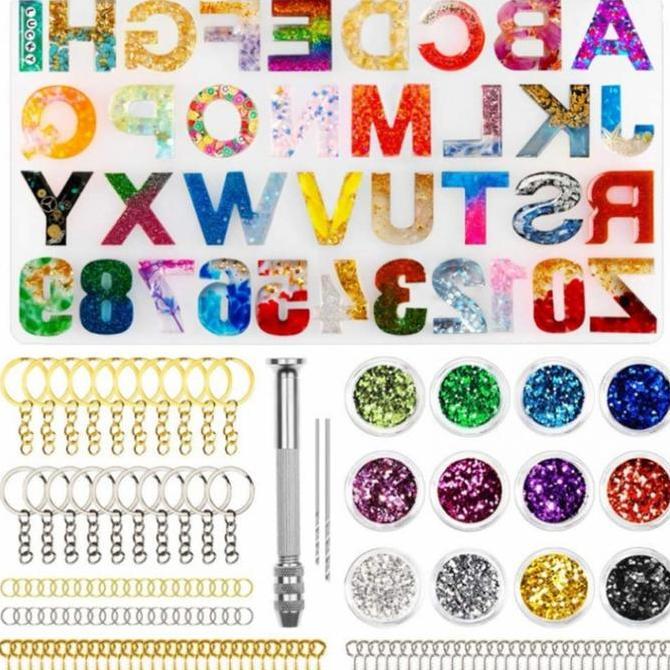 SYAUBAN 236pcs Cetakan Huruf Silikon Cetakan Gantungan Kunci Resin Nomor Cetakan Liontin Resin Cetak