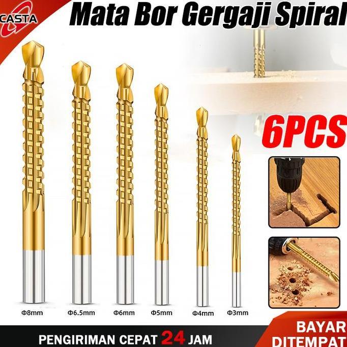 KIMDARY CASTA Set Mata Bor Gergaji Spiral 6PCS Titanium HSS Kobalt, Multi Fungsi untuk Kayu, Plastik