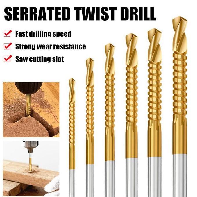 OSCHAR Bor Shank Bulat Set 6-piece Bor Slot Kayu Bor Shank Lurus Gigi Gergaji Putar