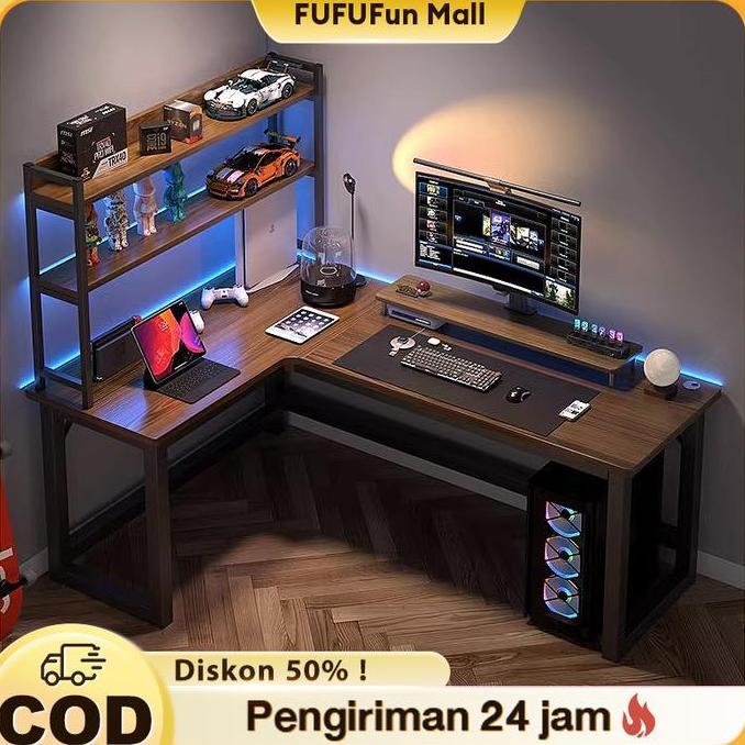 BLOCHEA FUFU Meja Komputer Shaped L Meja Gaming Minimalis Meja Laptop Meja Kantor Meja Kerja Minimal