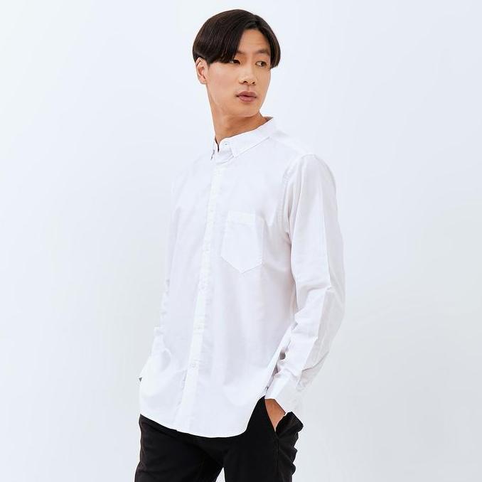 Fuku- M231 Kemeja Pria Basic Polos Oxford Panjang Putih 1456E