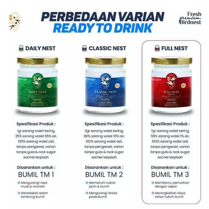 Kenk- Nyonya Walet - Minuman Sarang Walet - Bird Nest Drink - Full Nest (99% Bird Nest) - 1 Jar
