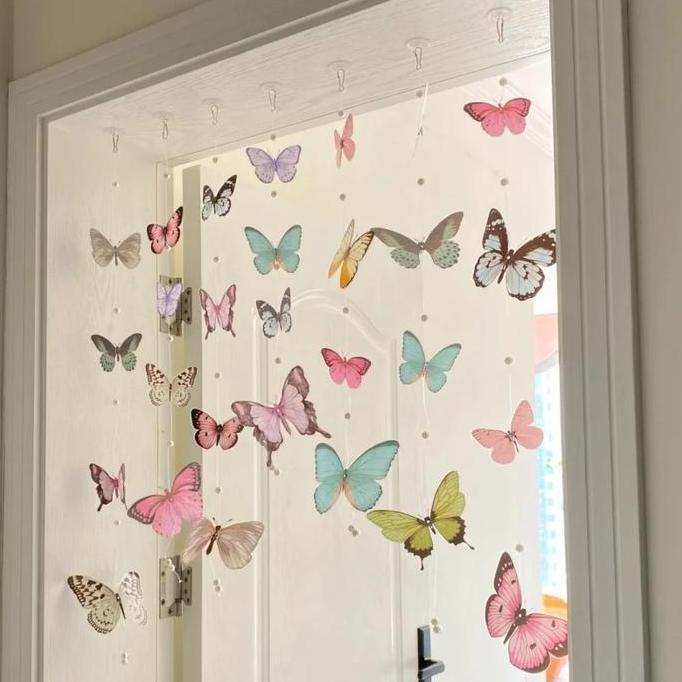 6m Tirai Manik Manik Kupu Warna Tirai Pintu Jendela Satu Set Tirai Kupu GS