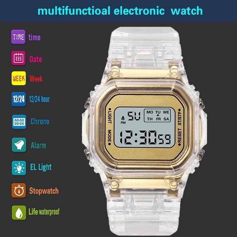 official baj jam tangan pria wanita analog digital transparan square dial couple watch jf059 kekinia