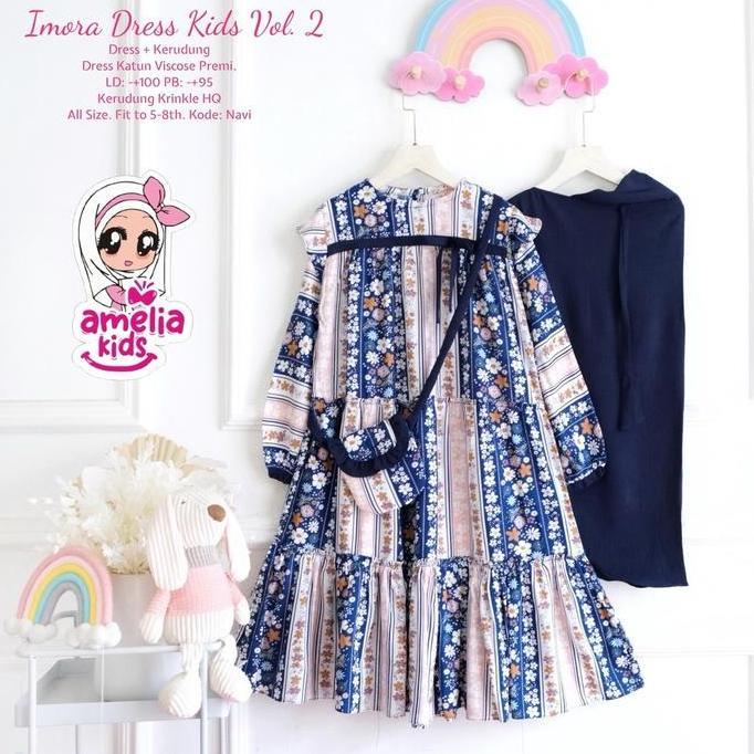 Setelan Gamis dan Jilbab Anak 5-8 Tahun Imora Dress Set by Amelia Kids - Baju Muslim