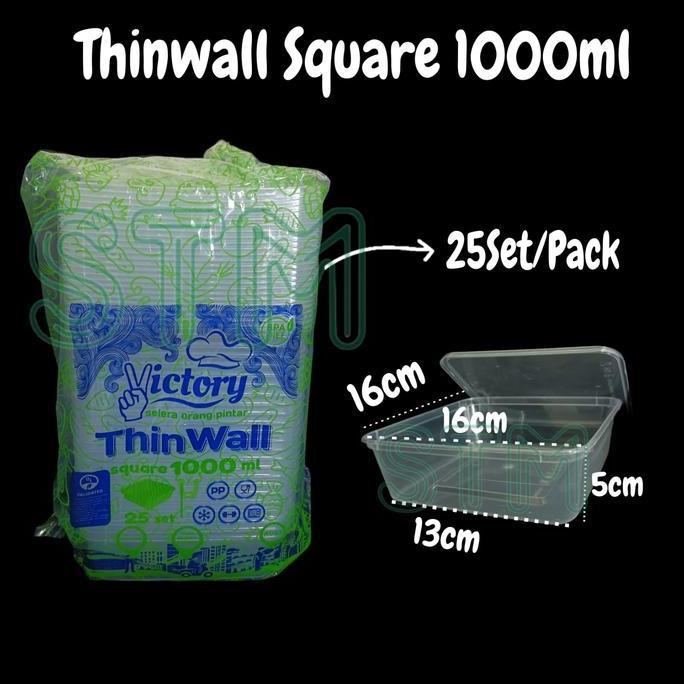 Thinwall Square Tebal 750ml 1000ml 1500ml 2000ml 1pack isi 25pcs/Kotak Makan Plastik Puding Dessert 