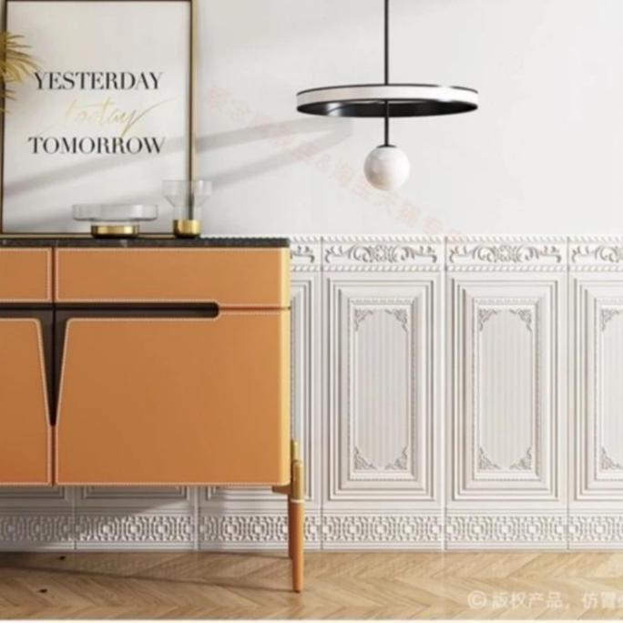 paket wallpaper foam 3D peredam panas dan suara pada dinding kayu jati putih