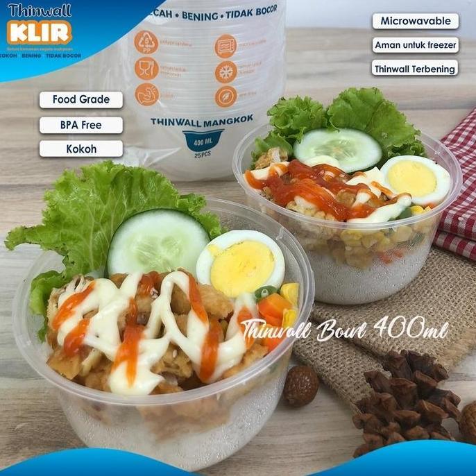 Thinwall 400ml Bulat + Tutup / Mangkok Makan Plastik 400ml Bowl 25 Set