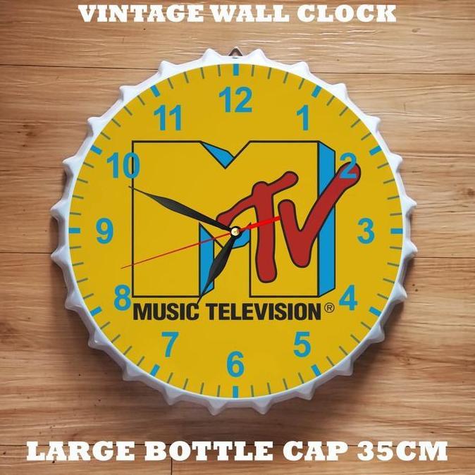 jam dinding enamel motif tutup botol jumbo mtv jam pajangan dinding plat besi klasik vintage wall cl