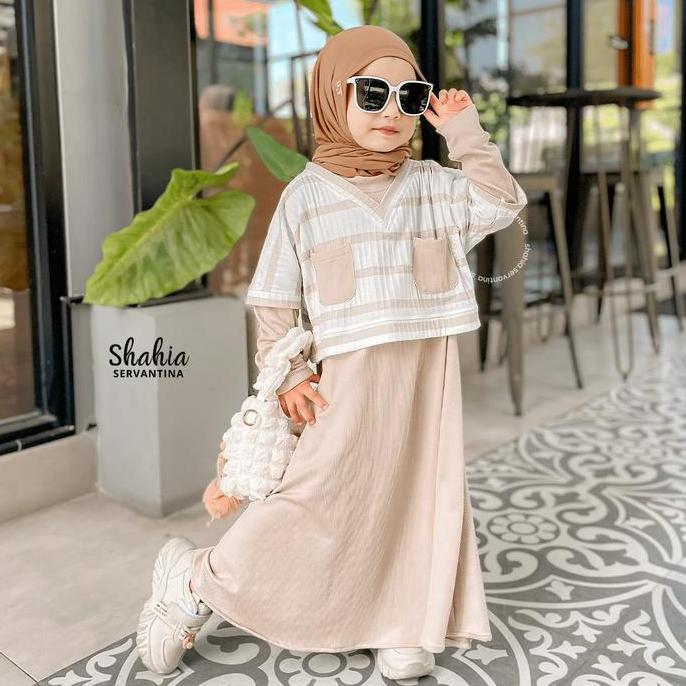 Shahia Servantina - Nicci 2 in 1 Dress Knit Gamis Anak Perempuan Baju Muslim Nyaman Panjang Outer Se